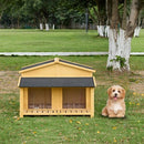 Dog House, Waterproof Dog Cage Kennel, Wooden Outdoor And Indoor Dog House, Raised Pet Kennel For Medium Dogs, Log Cabin Style With Porch,Elevated Floor,Asphalt Roof, 2 Doors, Pine Wood Natural